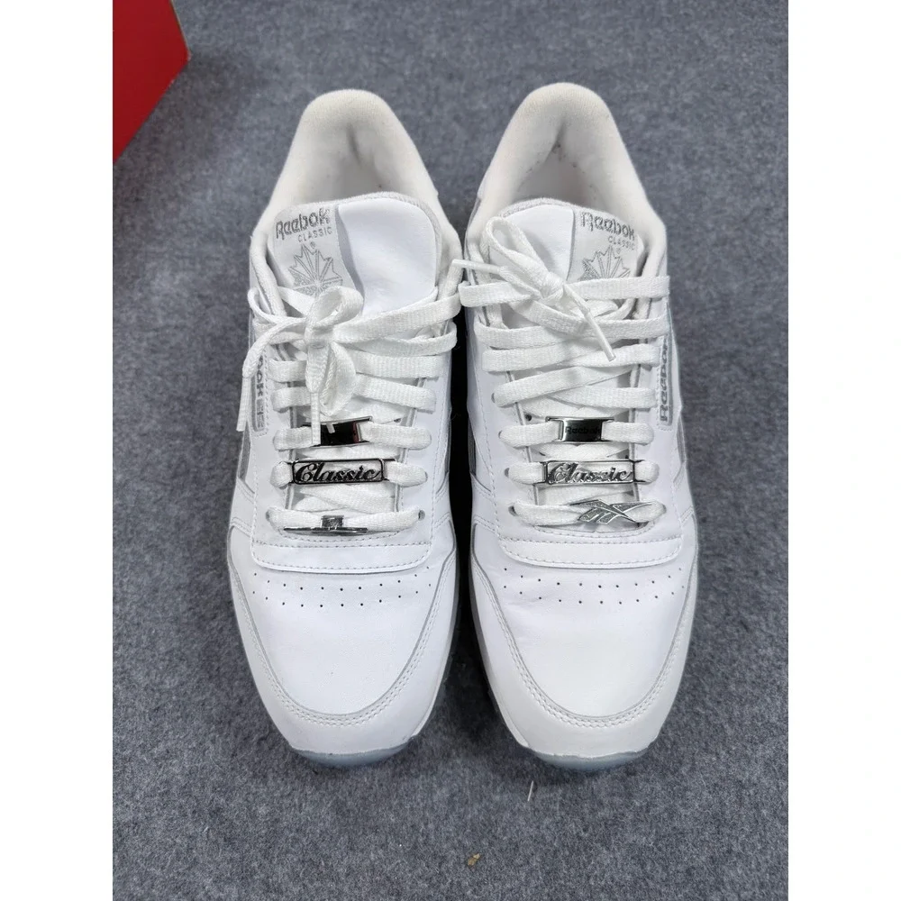 Reebok Classic Leather White Silver Metallic Unisex Sneakers GY8615 Mens 10.5